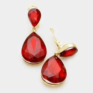 Red Crystal Double Gold Clip-On Earrings NWT